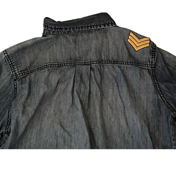 JOE FRESH WOMENS DENIM BUTTON DOWN SHIRT TOP  M PATCHES RETRO CASUAL HIPPEE‎ - Picture 9 of 12